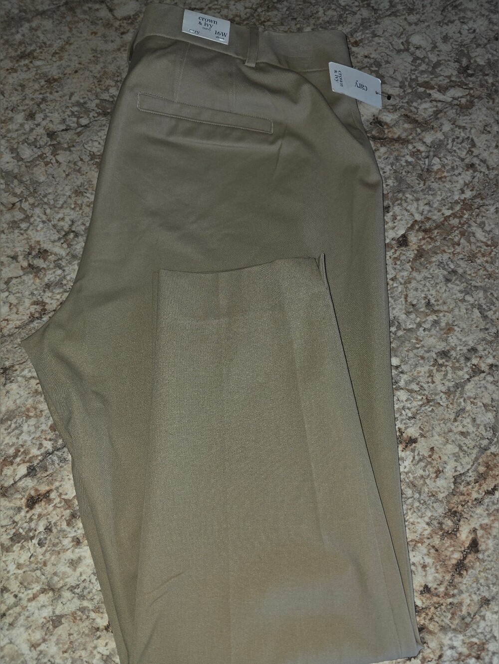 crown & ivy Men's Tan Chinos - Flat Front Dress Pants